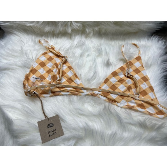 Toast Swim Gold Gingham Signature Triangle Top S - Picture 5 of 6